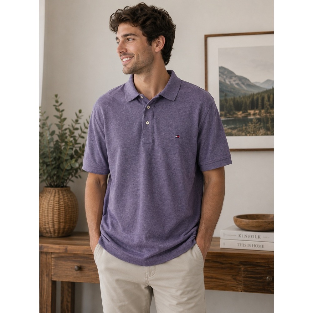 Tommy Hilfiger Mens 4XL Purple Heather Pique Short Sleeve Polo Shirt Big & Tall